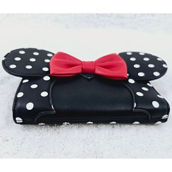 DISNEY LOUNGEFLY Minnie Mounse Red Bow Black and White Polka Dot Flap Wallet - Picture 5 of 11